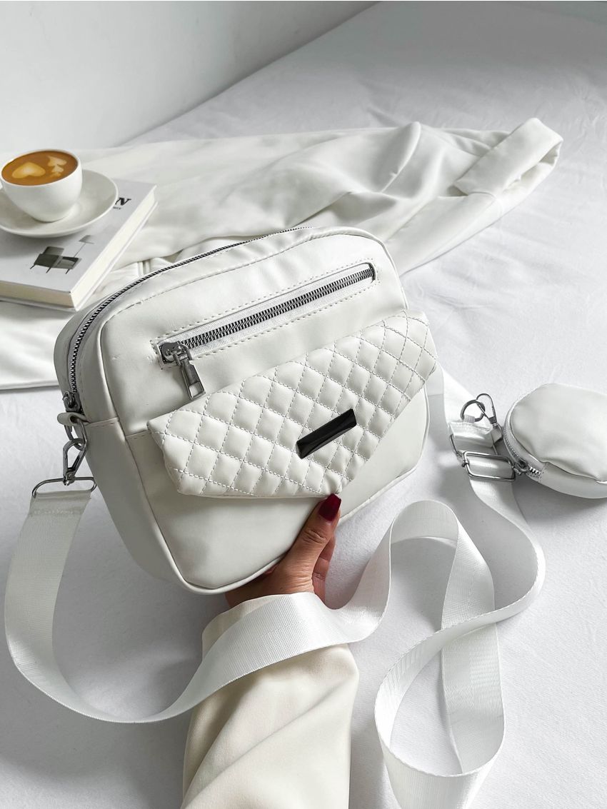 Quilted Metal Decor Square Bag With Coin Purse