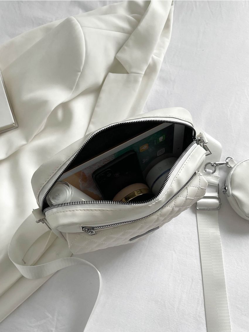 Quilted Metal Decor Square Bag With Coin Purse