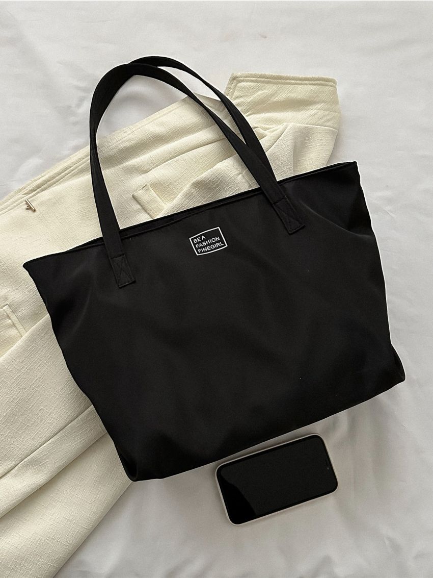 Letter Patch Decor Shopper Bag, Mothers Day Gift For Mom