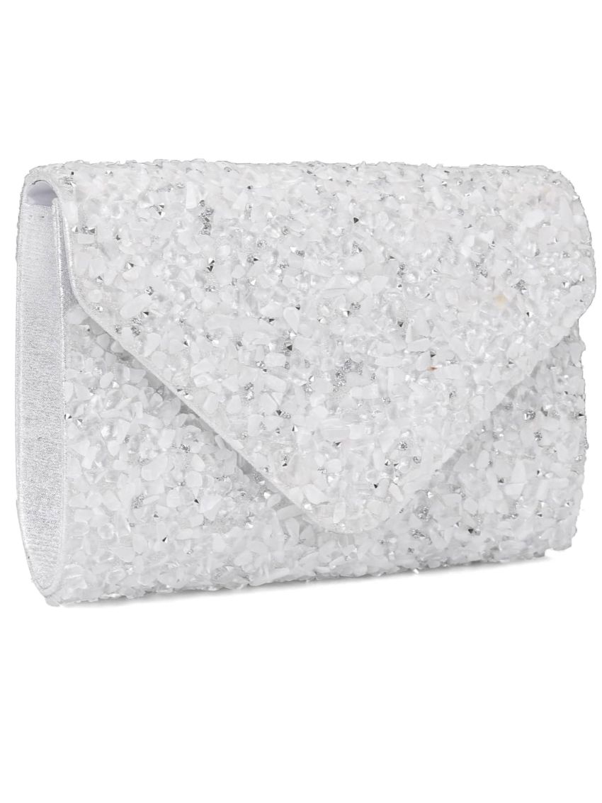 Mini Rhinestone Decor Flap Chain Glitter Envelope Bag