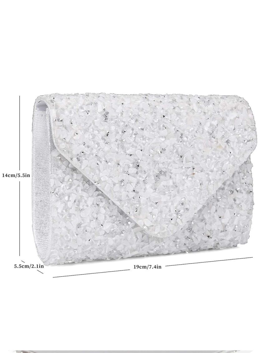 Mini Rhinestone Decor Flap Chain Glitter Envelope Bag