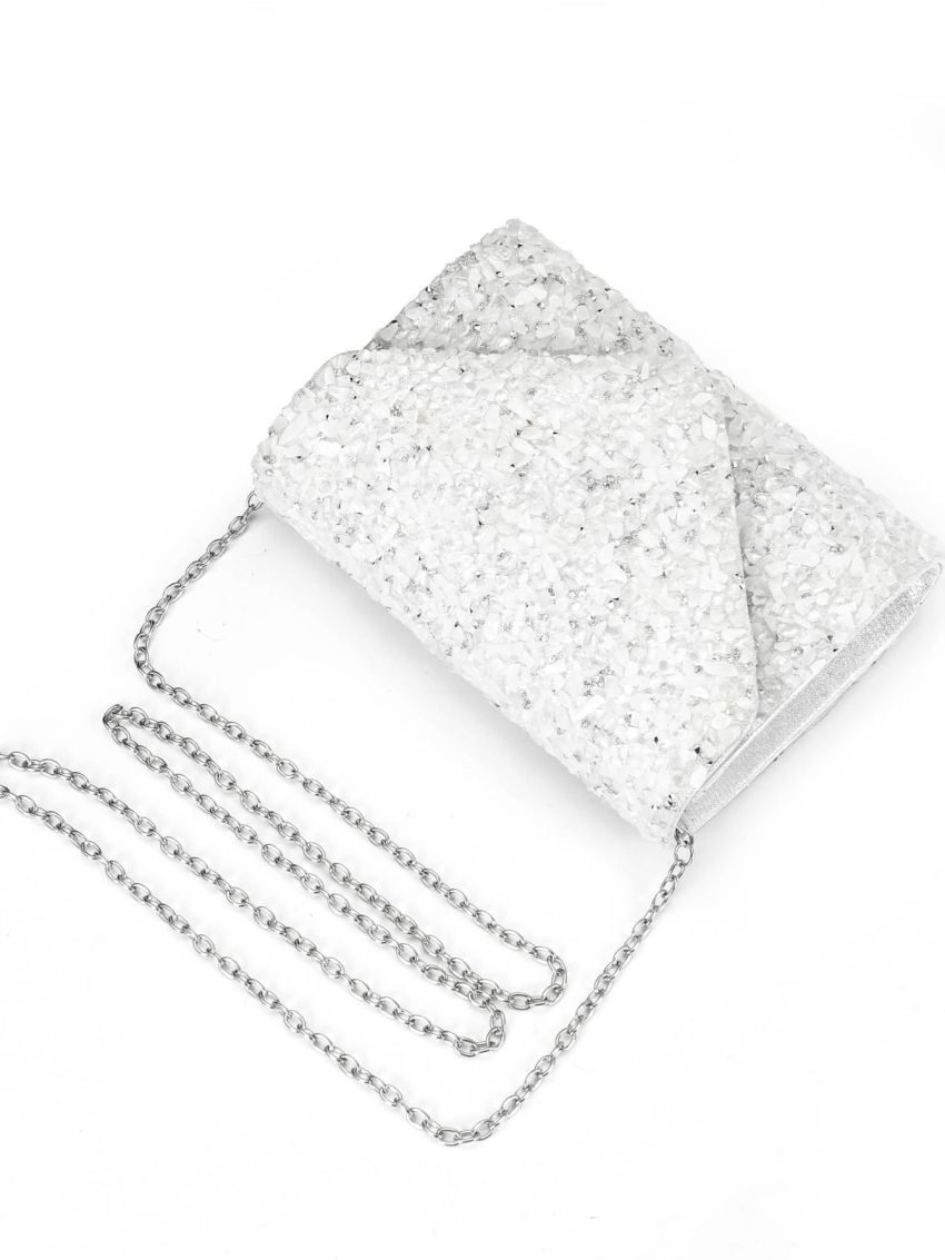 Mini Rhinestone Decor Flap Chain Glitter Envelope Bag