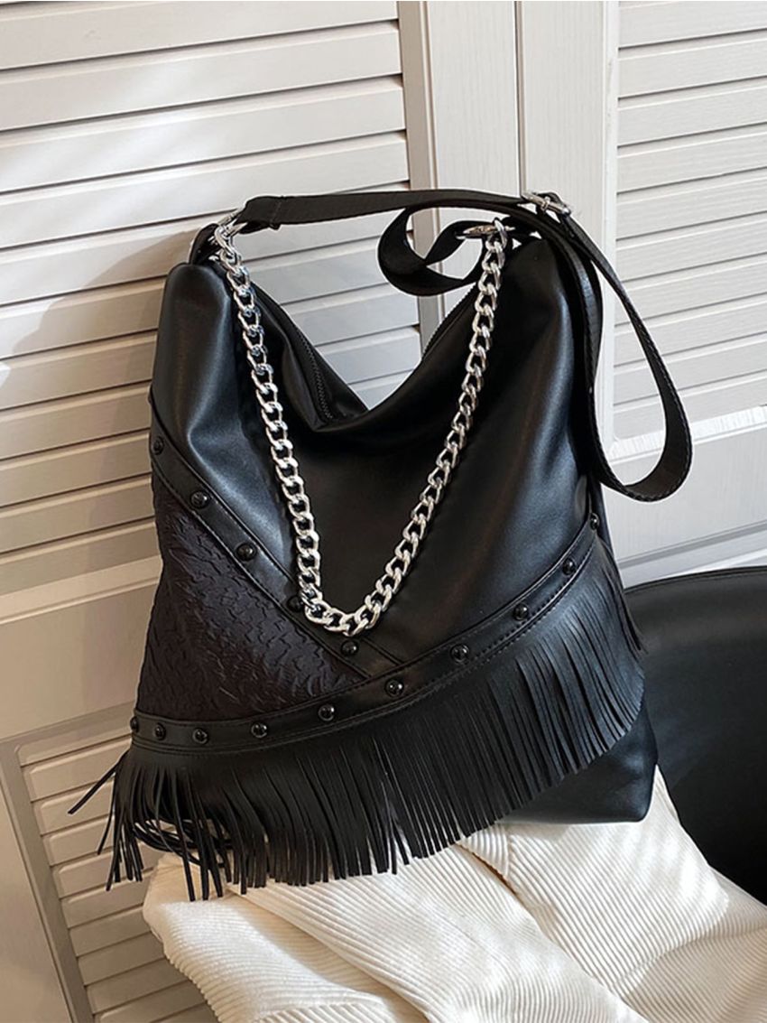Fringe Decor Chain Hobo Bag