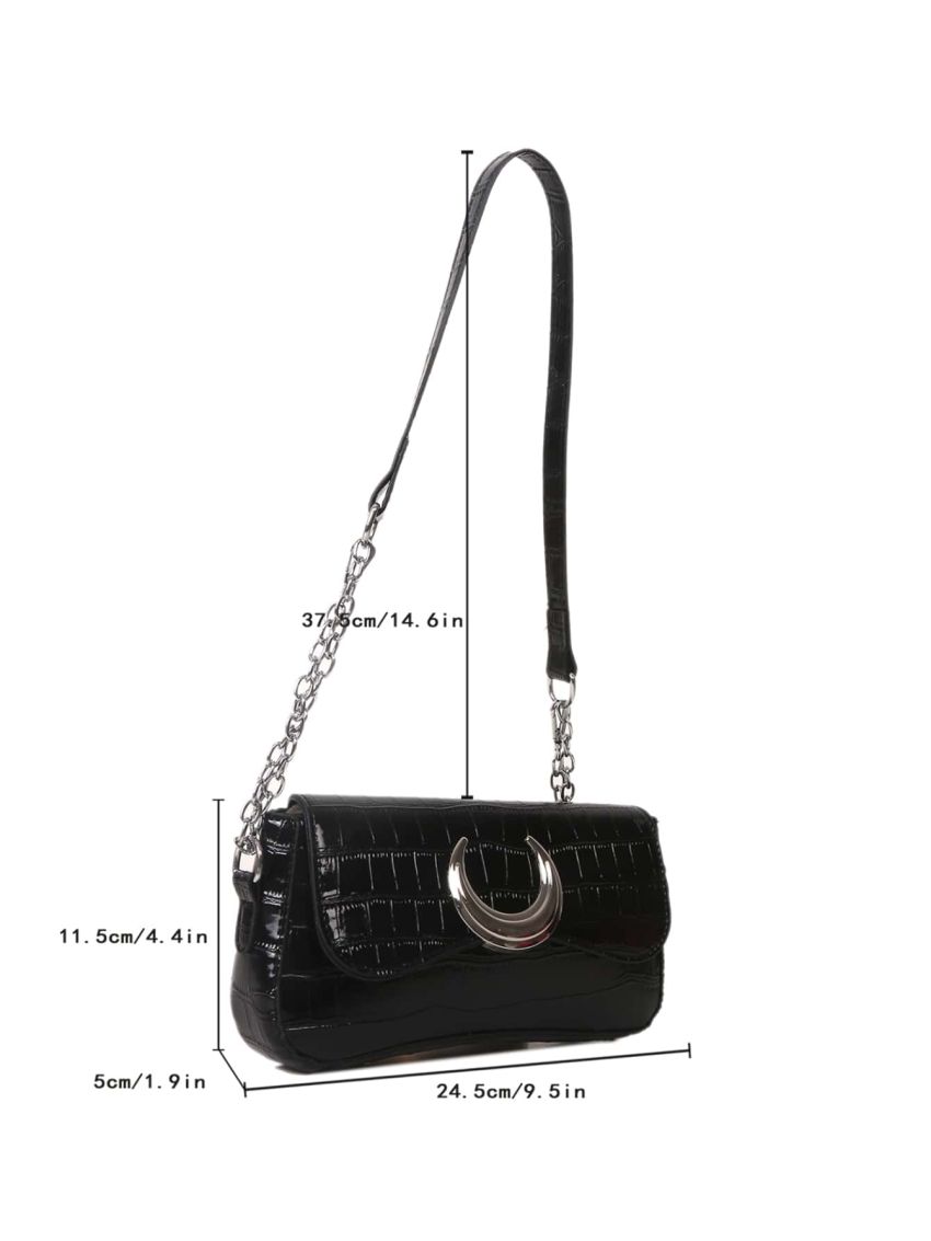 Crocodile Embossed Chain Baguette Bag