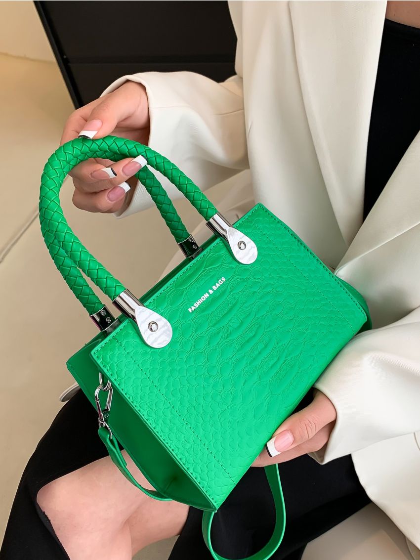 Mini Snakeskin Embossed Square Bag