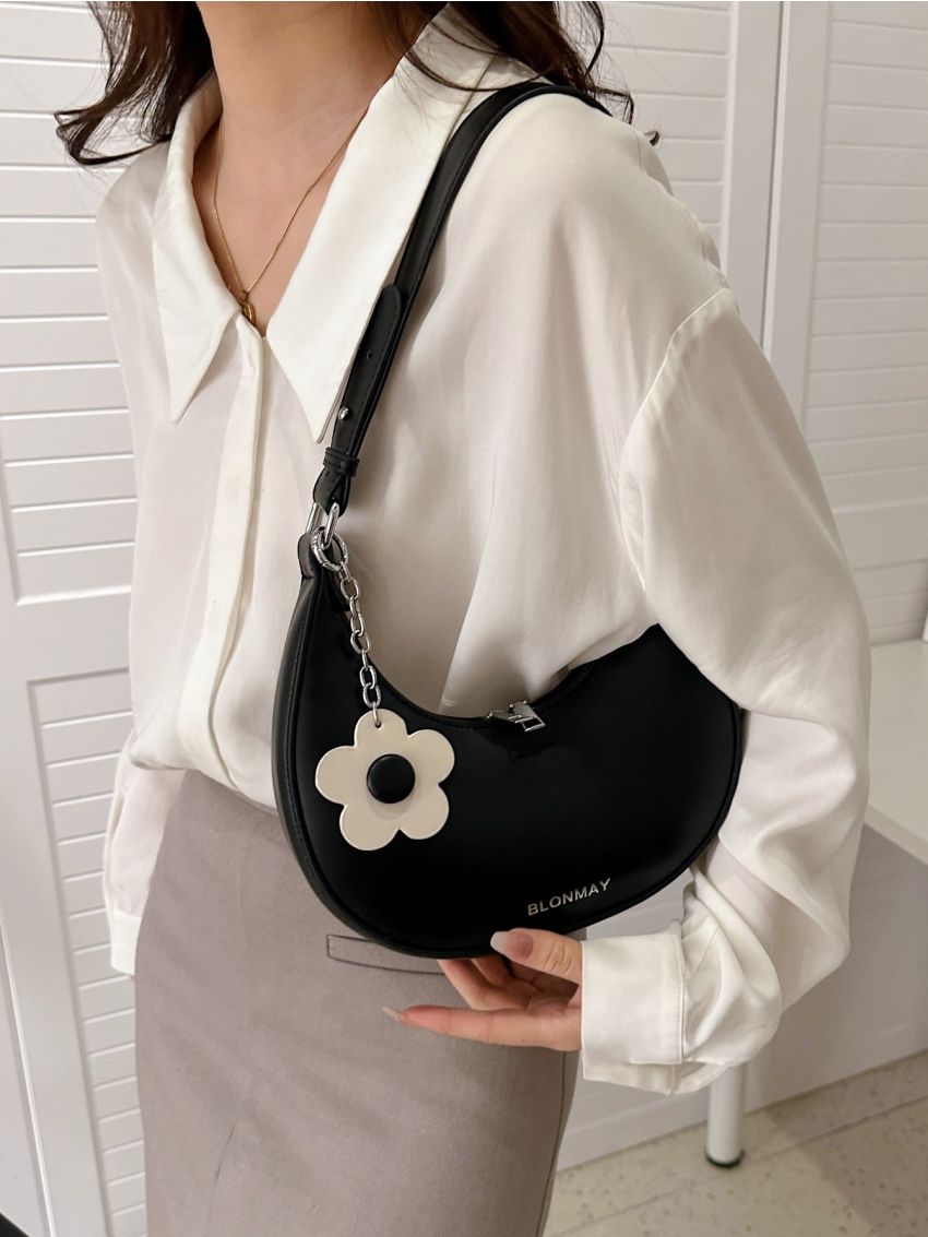 Letter Graphic Hobo Bag With Bag Charm