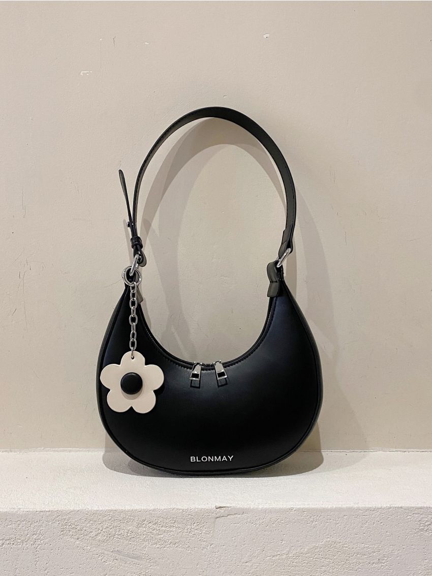 Letter Graphic Hobo Bag With Bag Charm