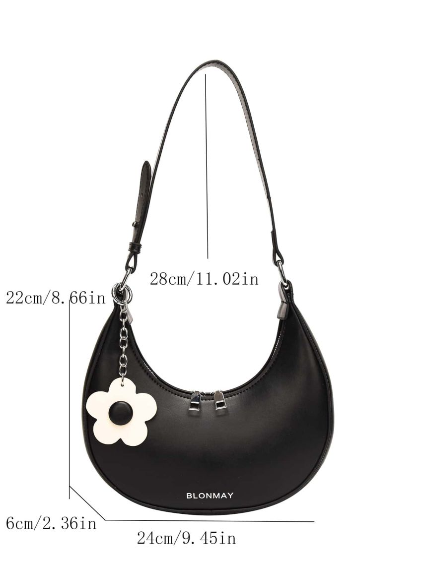 Letter Graphic Hobo Bag With Bag Charm