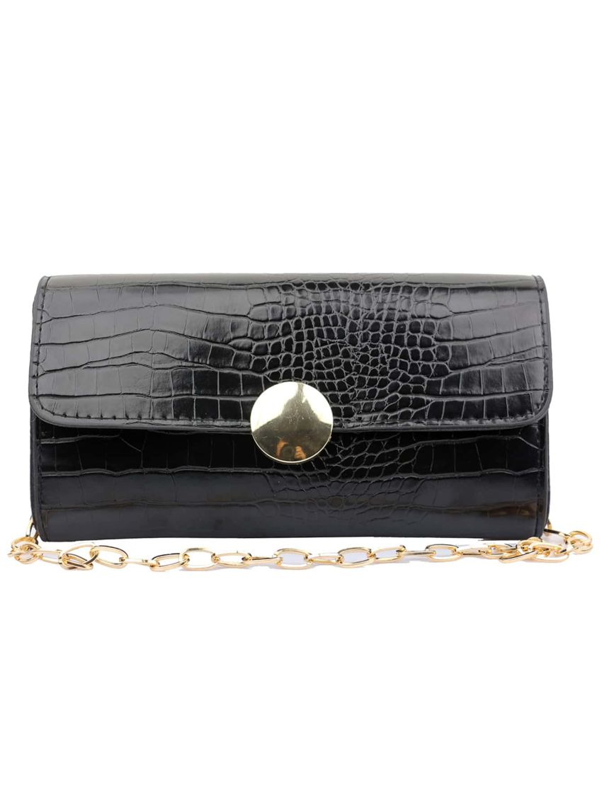 Crocodile Embossed Flap Chain Square Bag
