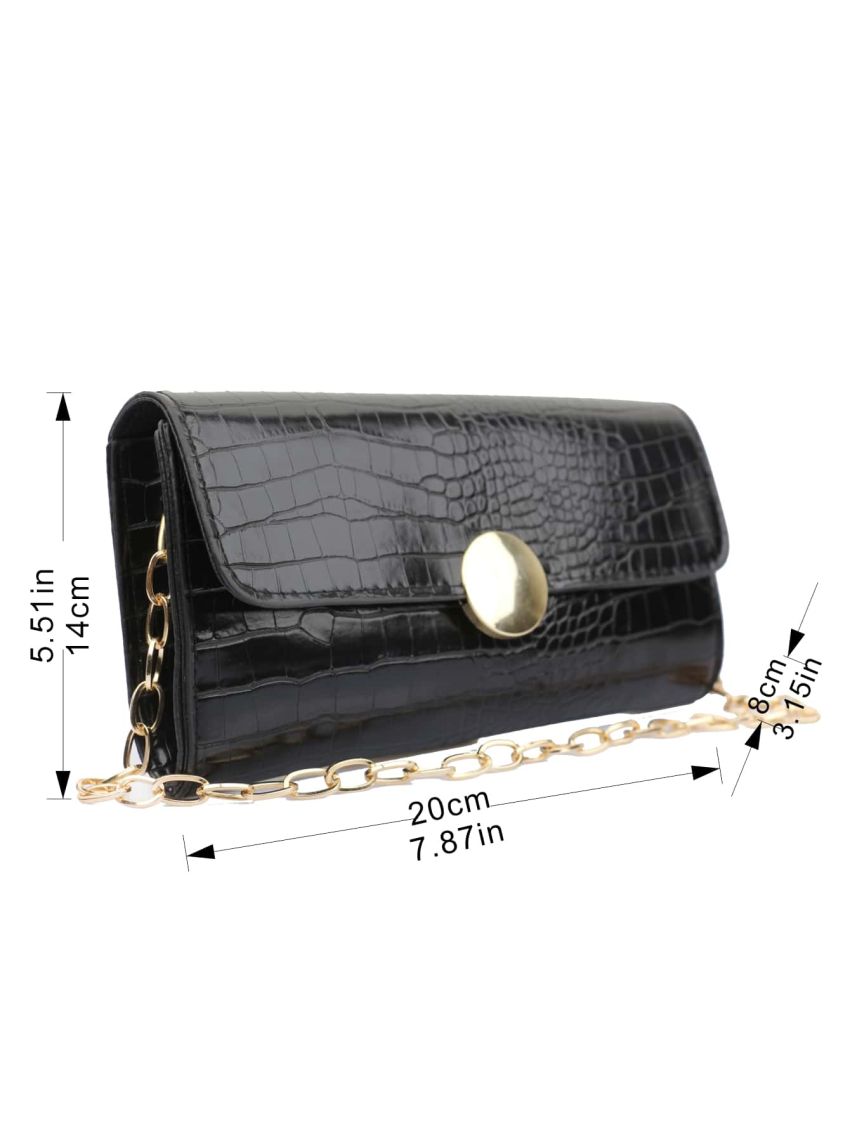 Crocodile Embossed Flap Chain Square Bag