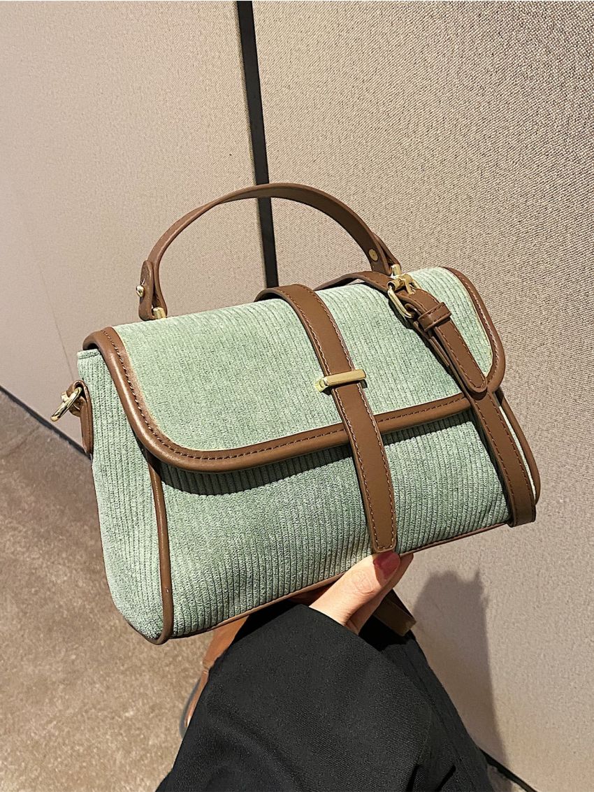 Contrast Binding Flap Square Bag