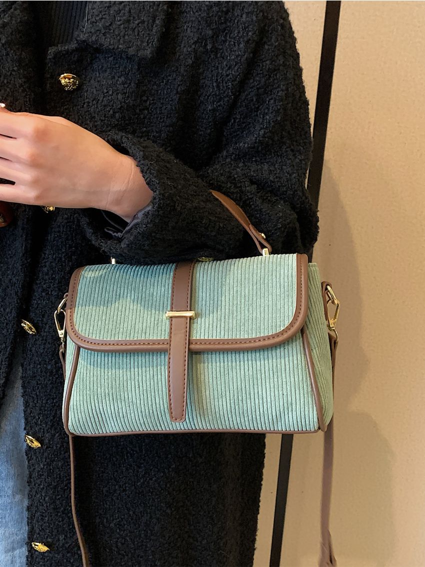 Contrast Binding Flap Square Bag