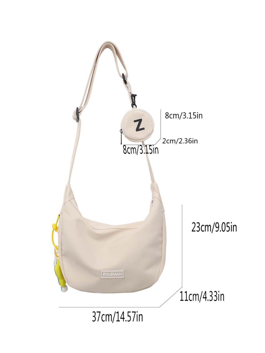 Letter Patch Decor Hobo Bag With Bag Charm