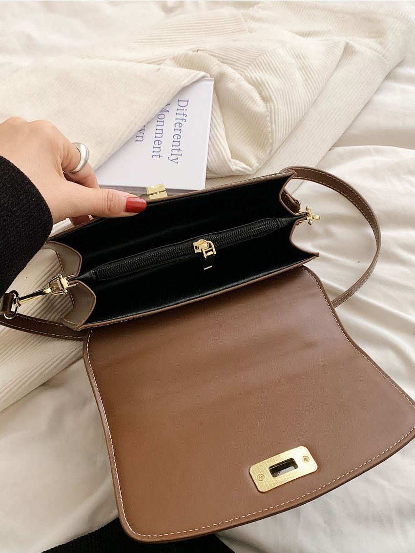 Geometric Pattern Studded Decor Flap Square Bag