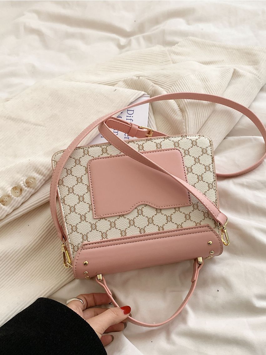 Studded Decor Flap Square Bag