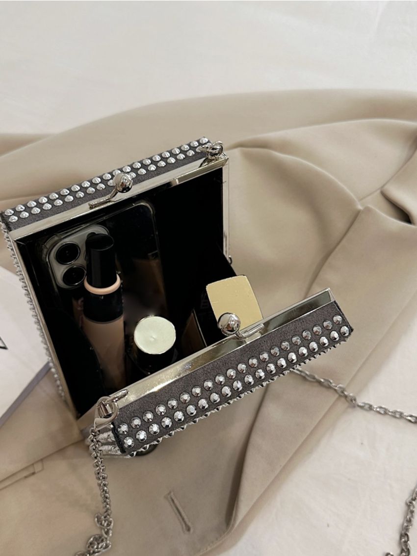 Mini Rhinestone Decor Chain Box Bag