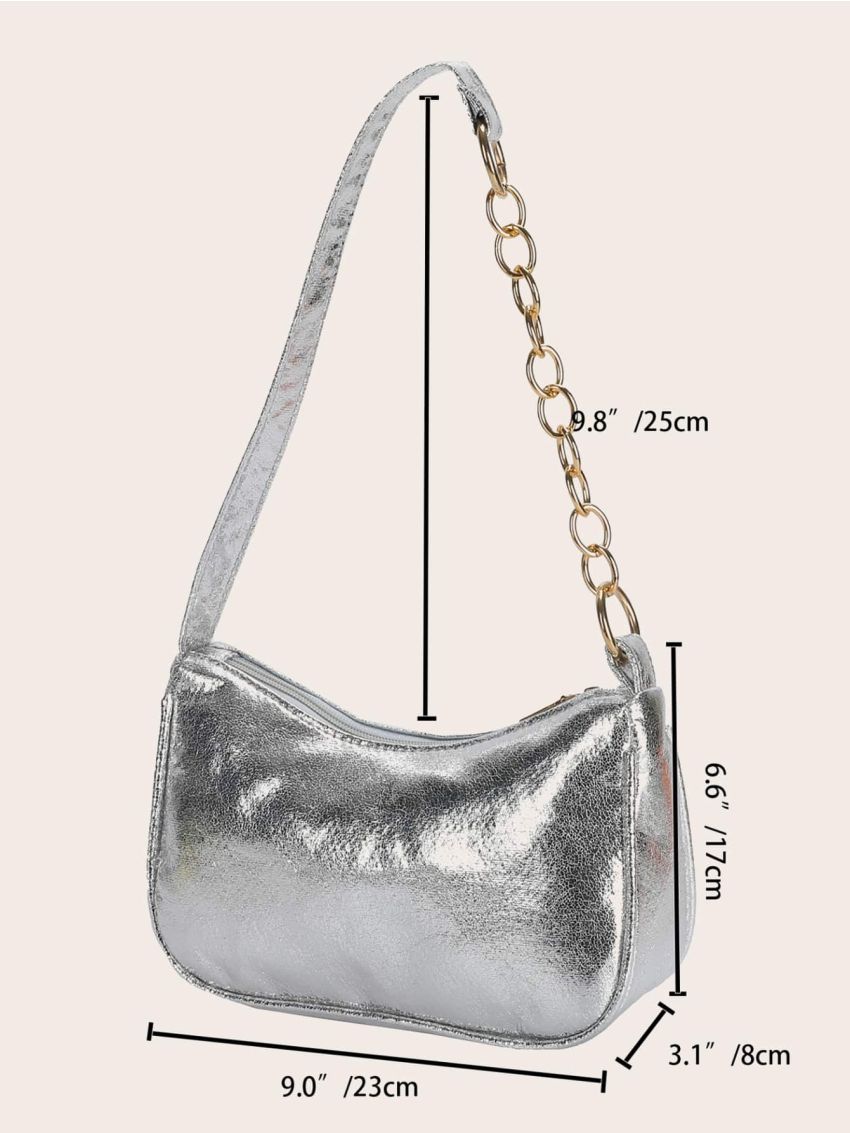 Metallic Chain Decor Hobo Bag