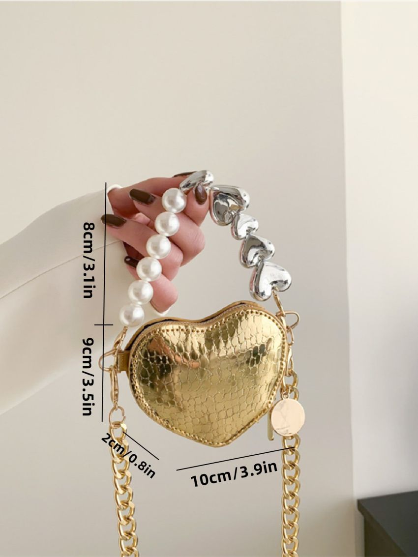Mini Metallic Bead Decor Heart Design Novelty Bag