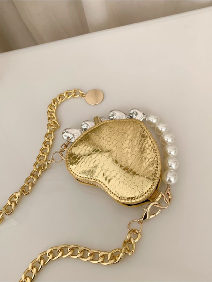 Mini Metallic Bead Decor Heart Design Novelty Bag