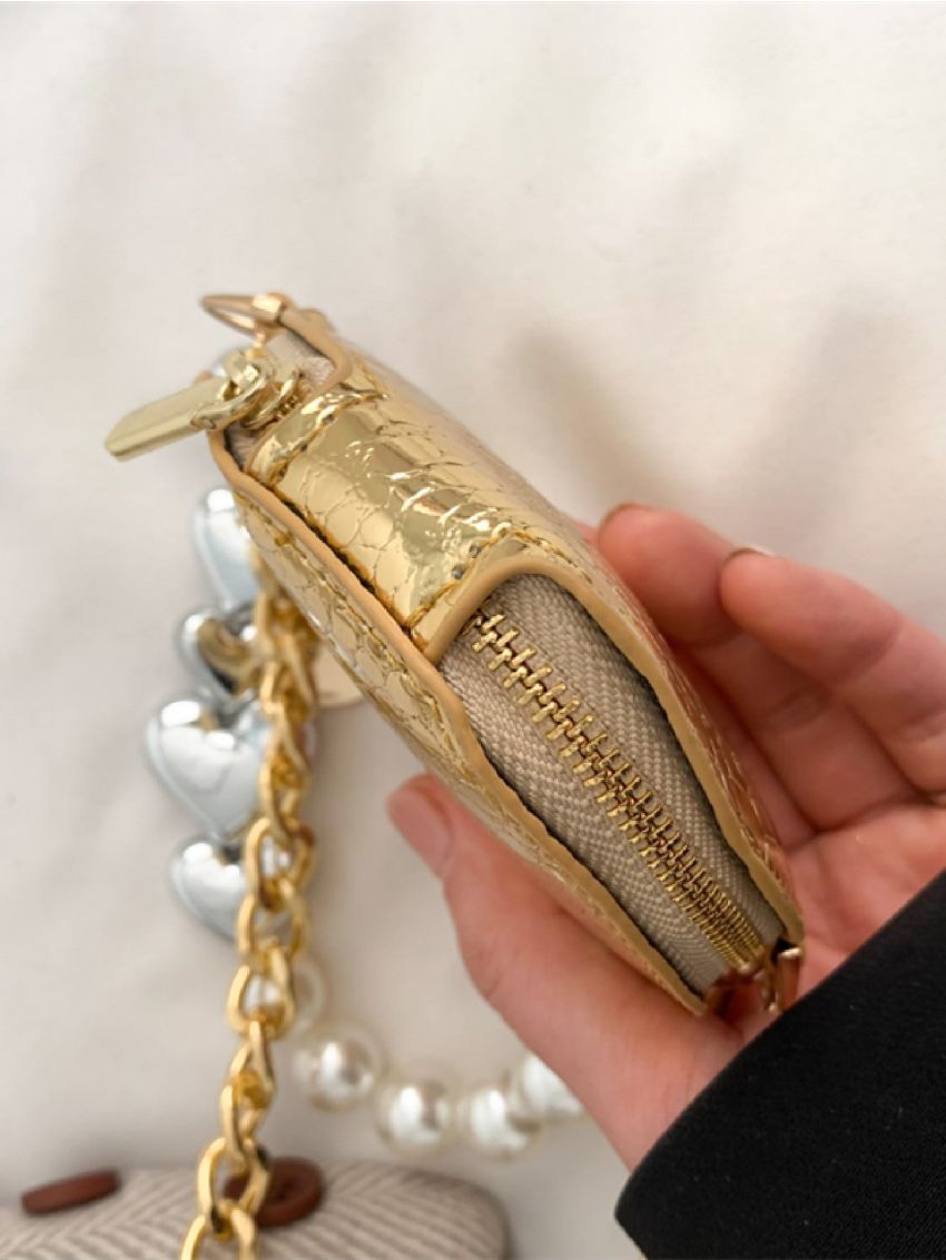 Mini Metallic Bead Decor Heart Design Novelty Bag