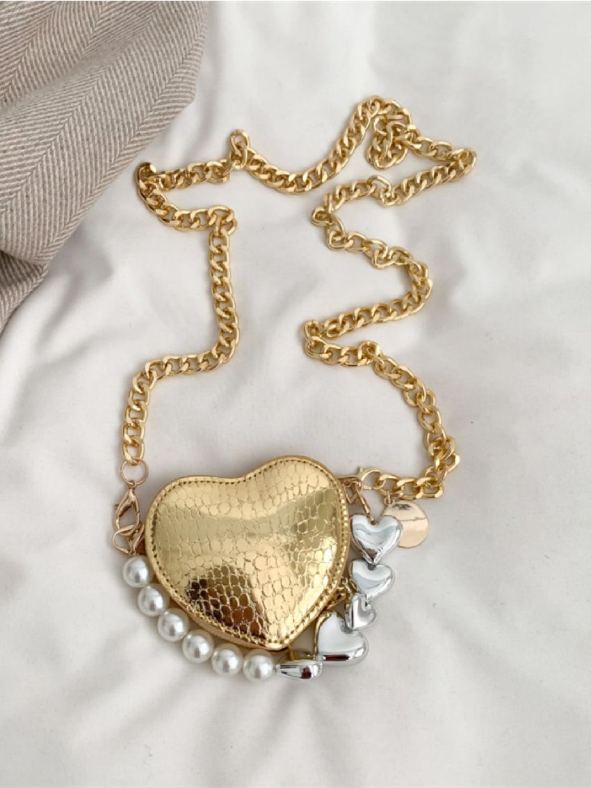 Mini Metallic Bead Decor Heart Design Novelty Bag