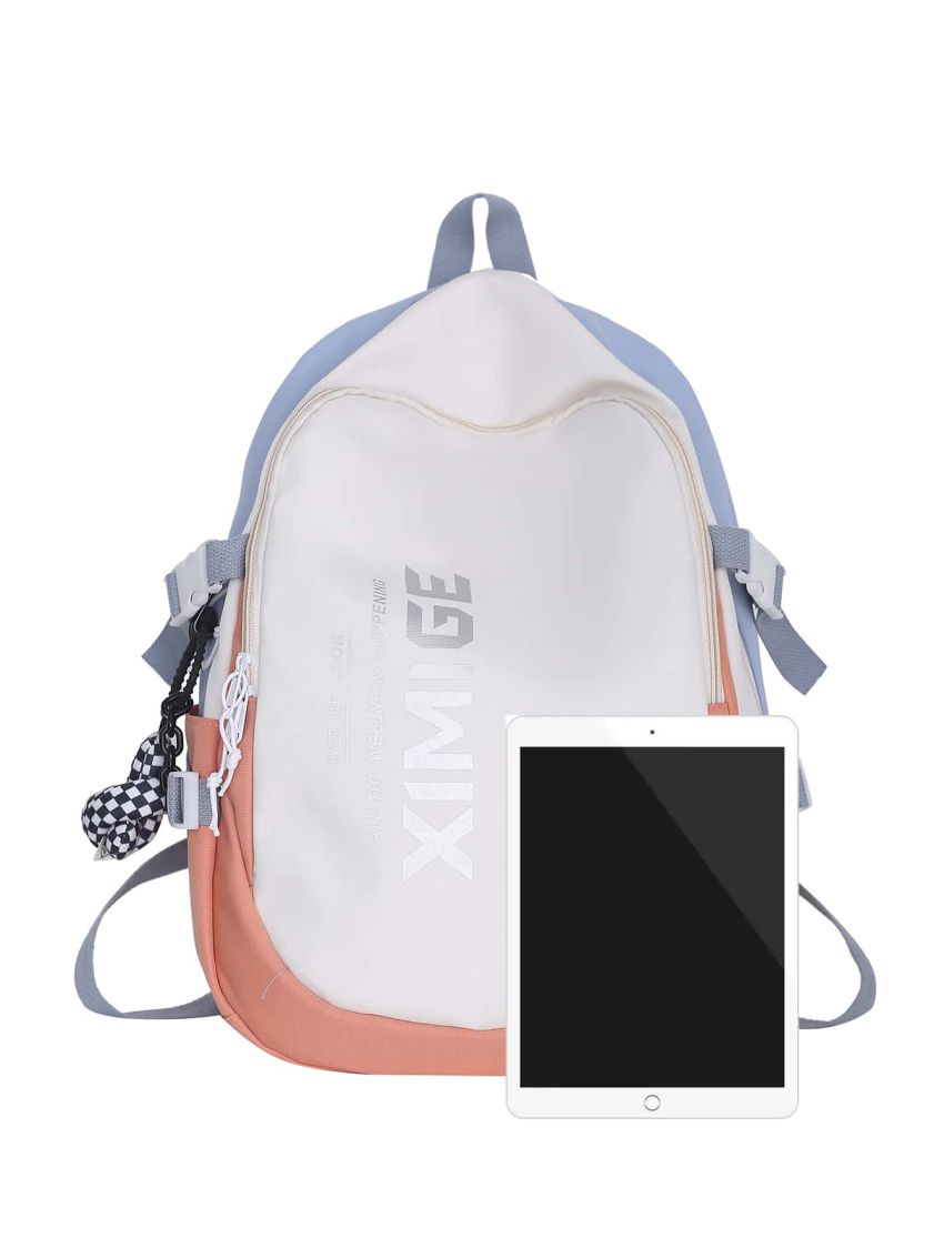 Letter Graphic Functional Backpack With Bag Charm