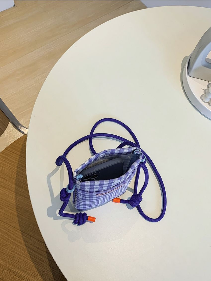 Mini Gingham & Letter Graphic Flap Phone Wallet