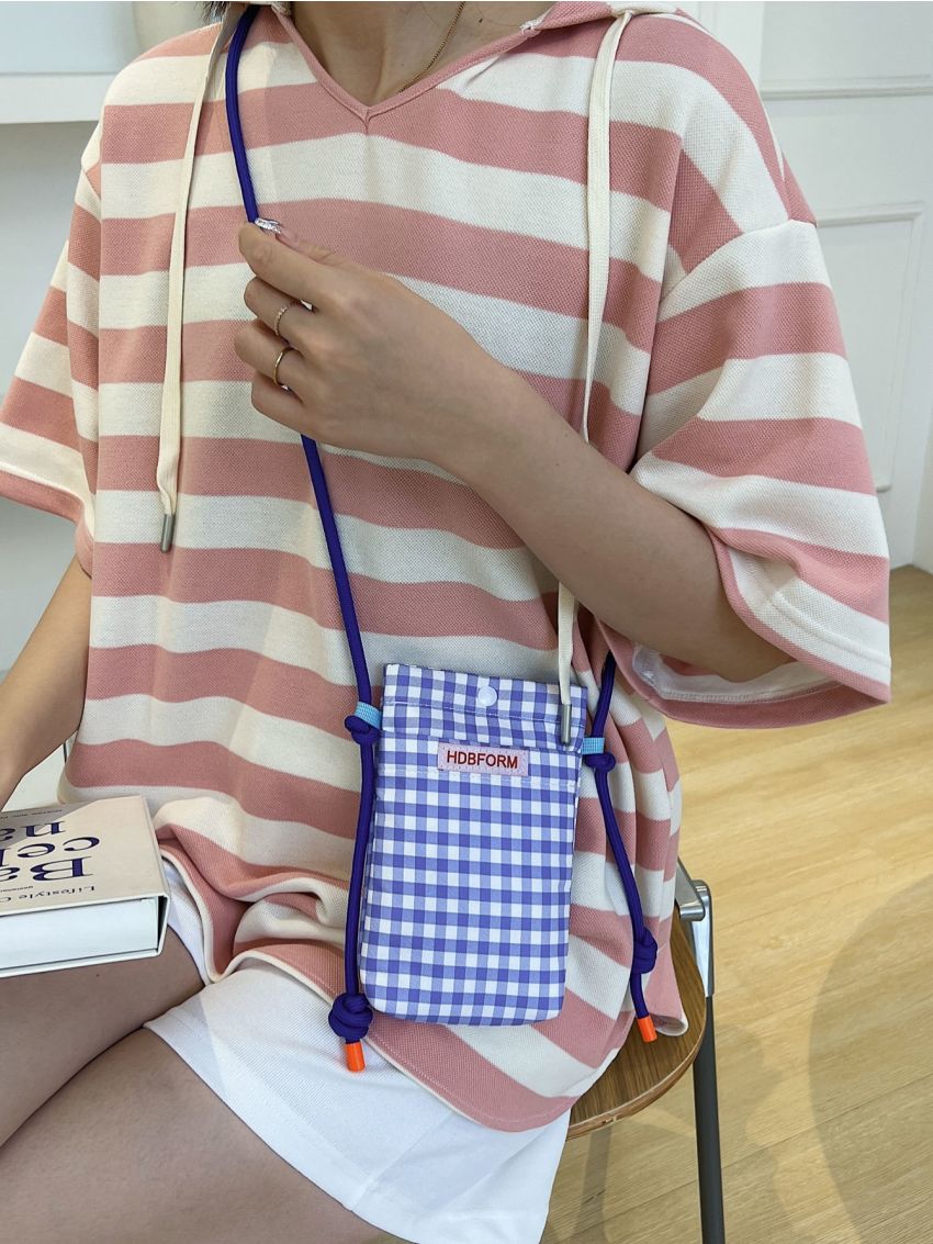 Mini Gingham & Letter Graphic Flap Phone Wallet