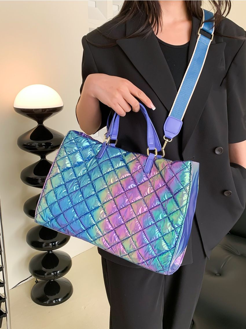 Holographic Quilted Top Handle Bag