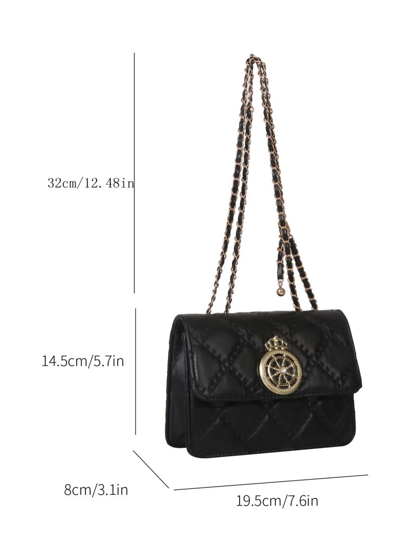Mini Rhinestone Decor Quilted Pattern Metal Decor Chain Square Bag