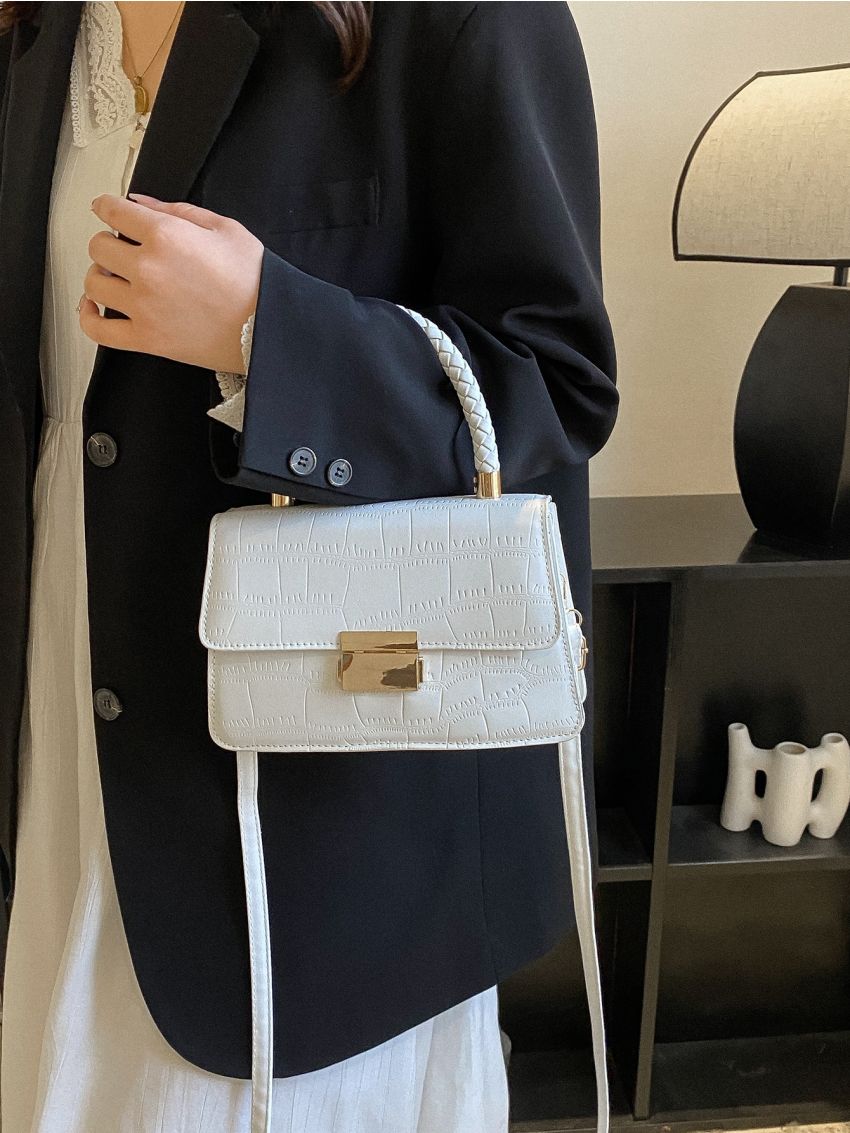 Crocodile Embossed Flap Square Bag