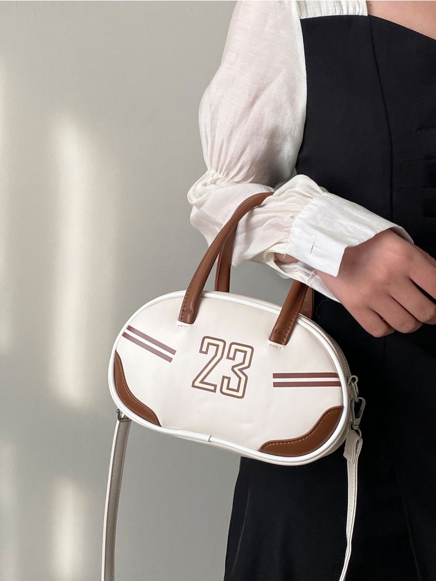 Letter Graphic Double Handle Square Bag