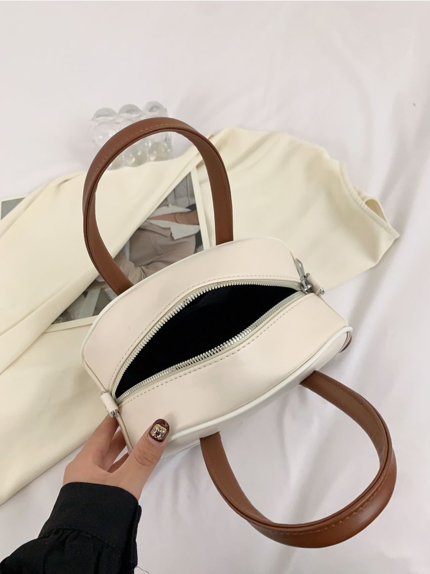 Letter Graphic Double Handle Square Bag