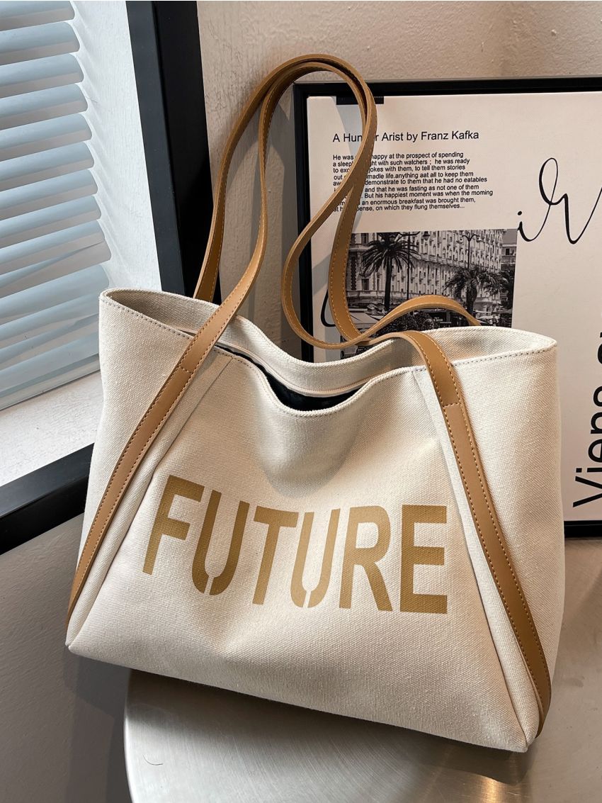 Letter Graphic Shoulder Tote Bag