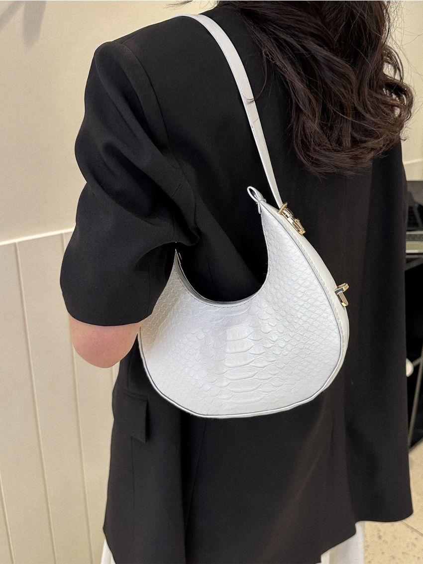Snakeskin Embossed Hobo Bag