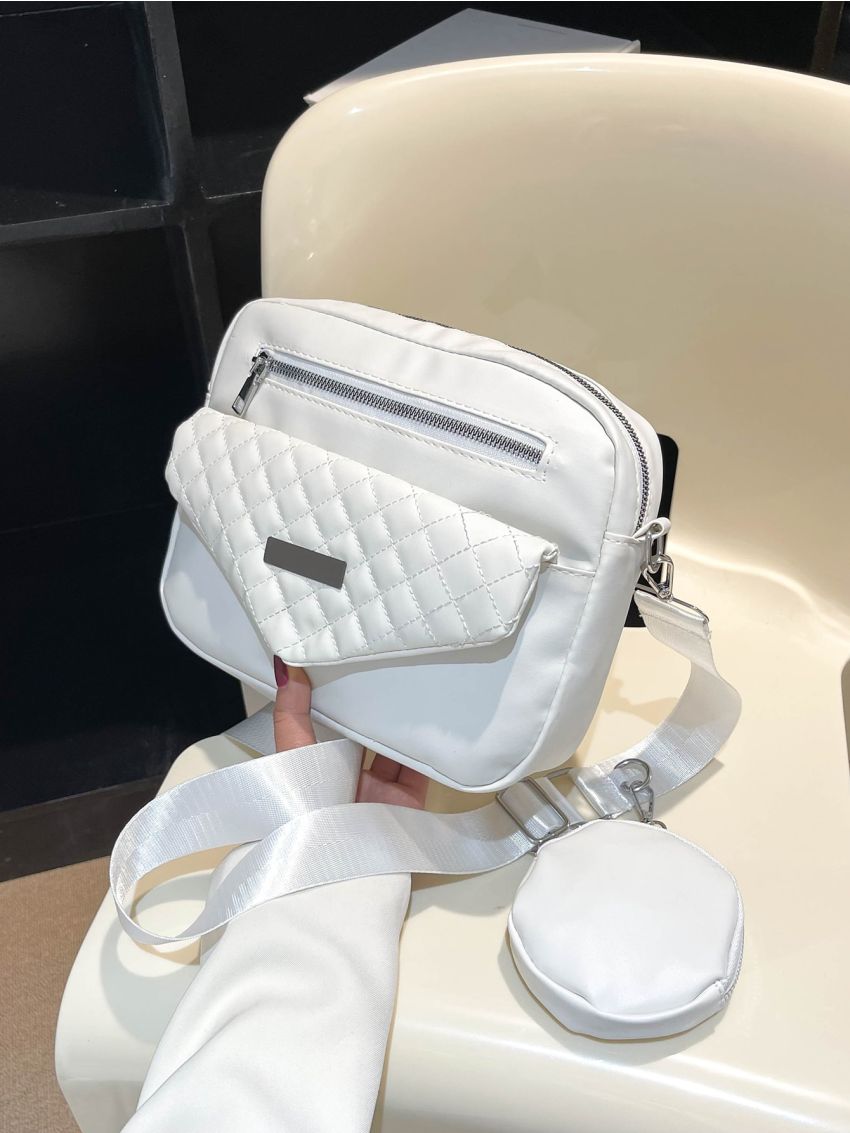 Quilted Metal Decor Square Bag With Coin Purse