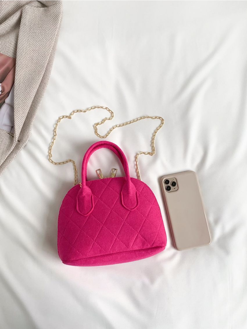 Mini Neon Pink Stitch Detail Chain Dome Bag