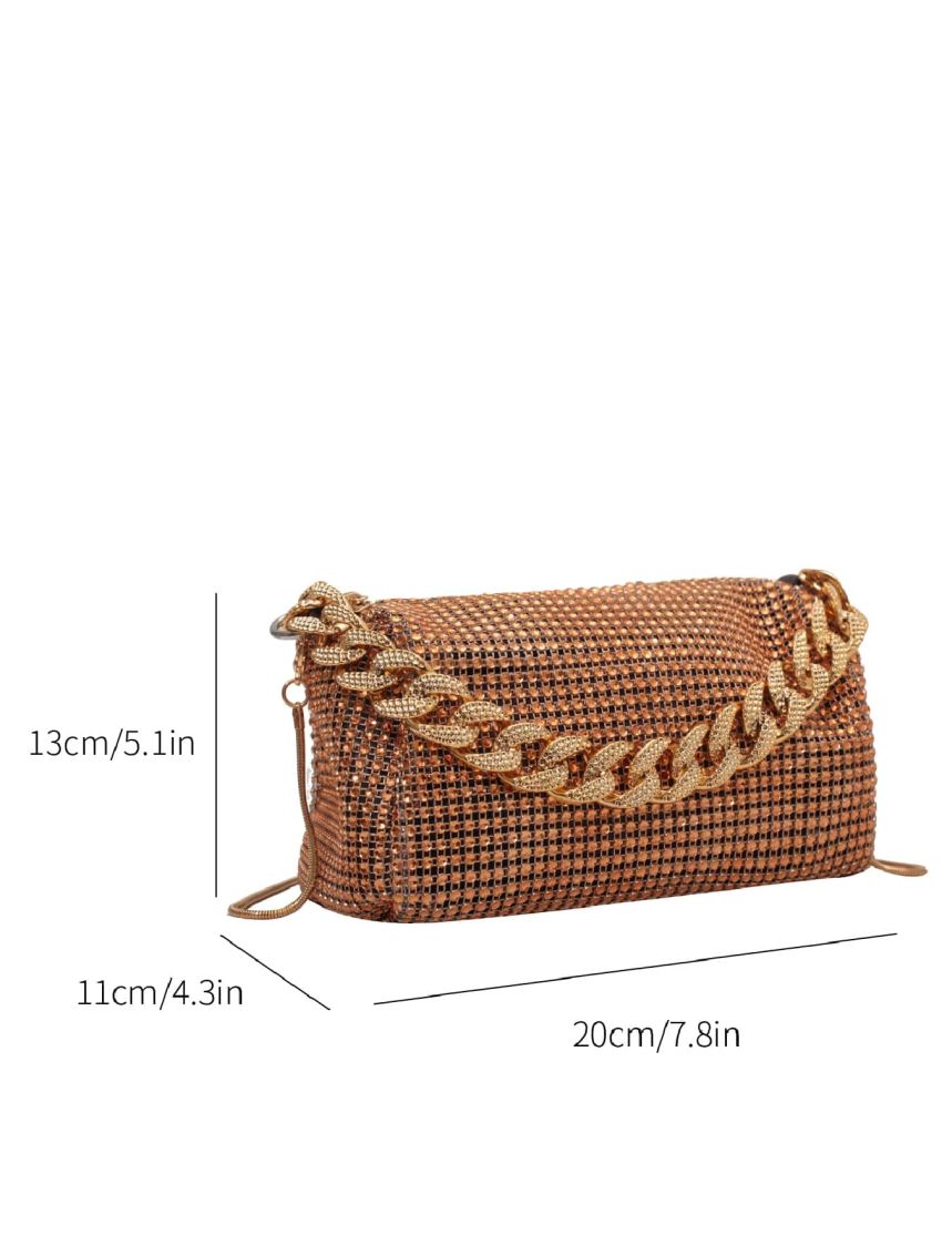 Mini Rhinestone Decor Chain Glitter Hobo Bag