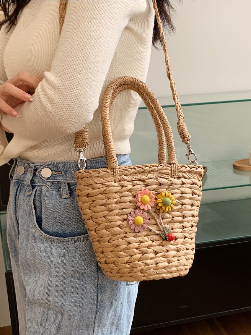 Flower Decor Straw Bag
