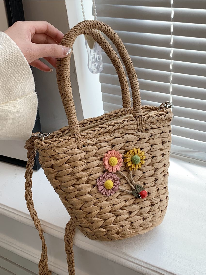 Flower Decor Straw Bag