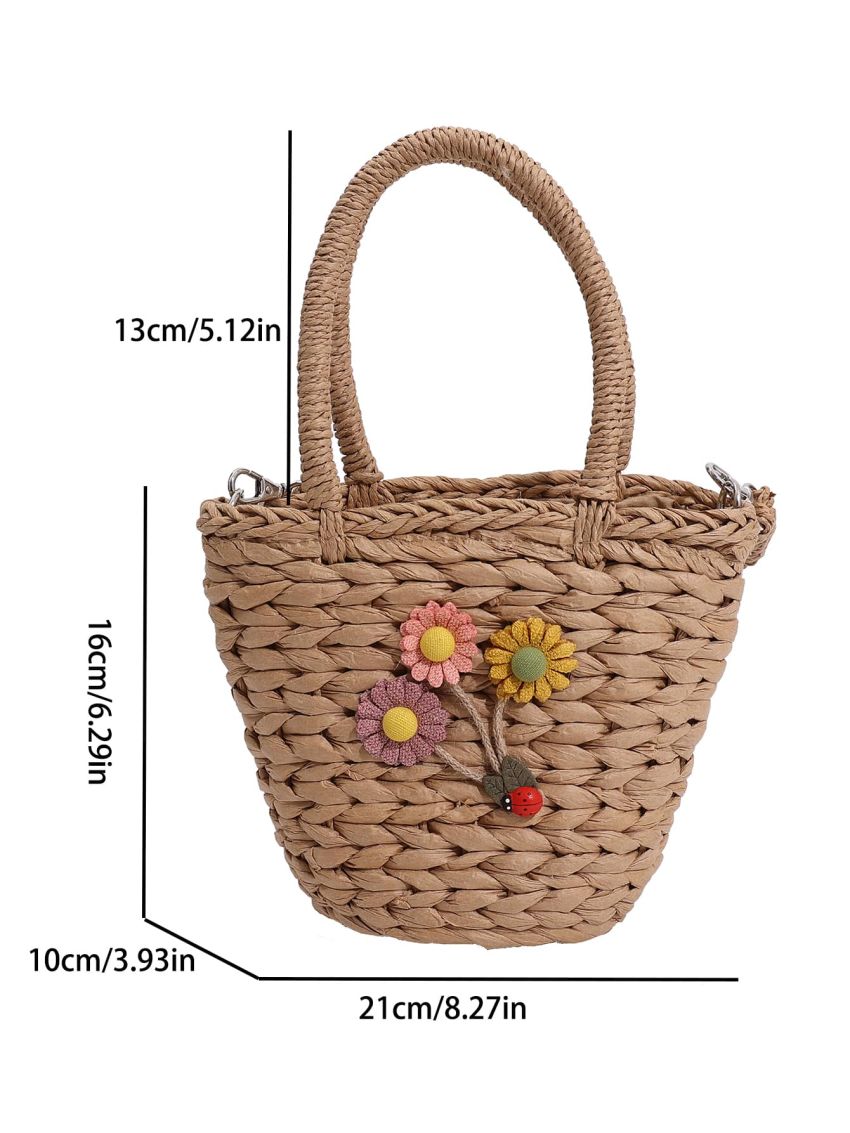 Flower Decor Straw Bag