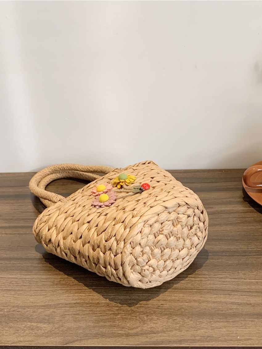 Flower Decor Straw Bag