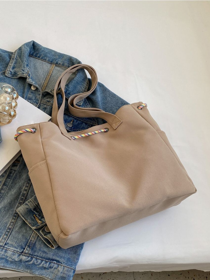 Drawstring Design Pocket Front Shopper Bag