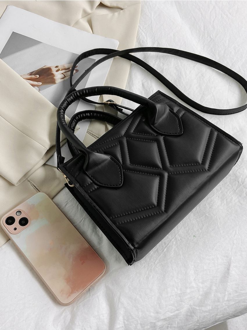 Quilted Double Handle Square Bag