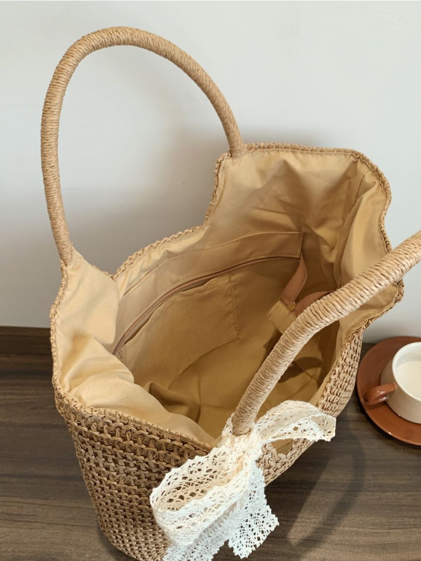Women's Simple Straw Bag, Stylish Handbag For Travel, Large Tote Bag For Outdoor