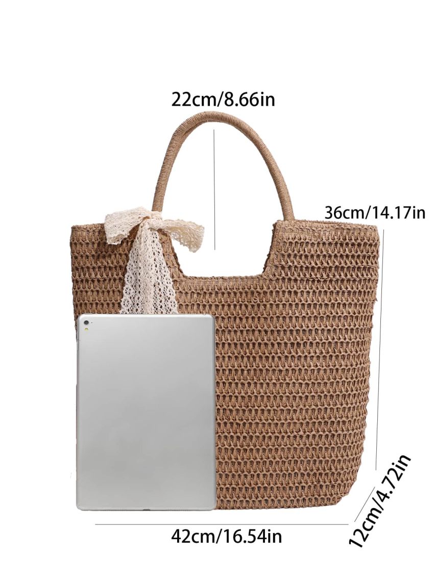 Women's Simple Straw Bag, Stylish Handbag For Travel, Large Tote Bag For Outdoor