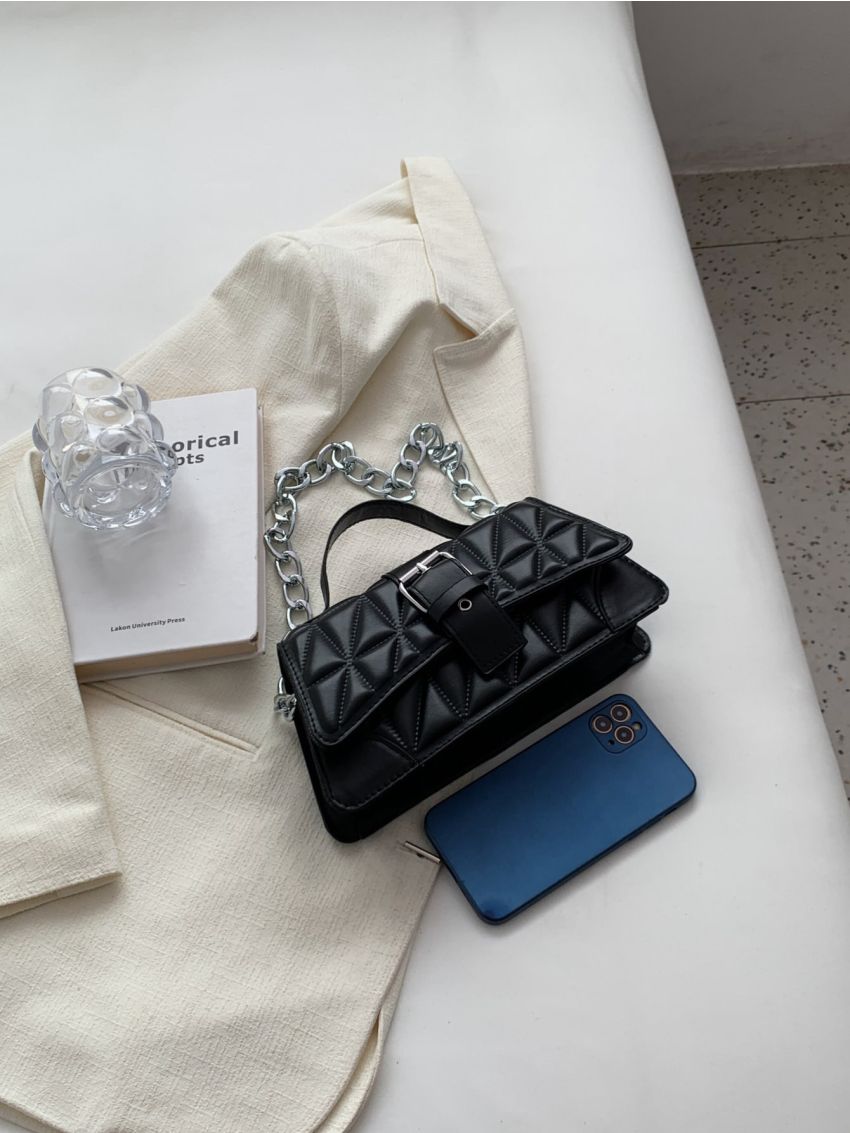 Quilted Buckle Decor Flap Square Bag