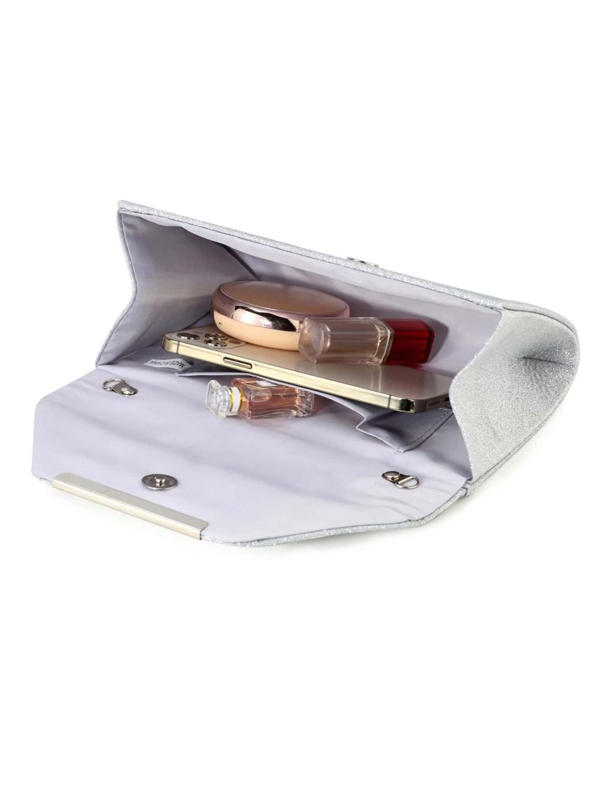 Glitter Pleated Detail Flap Envelope Bag