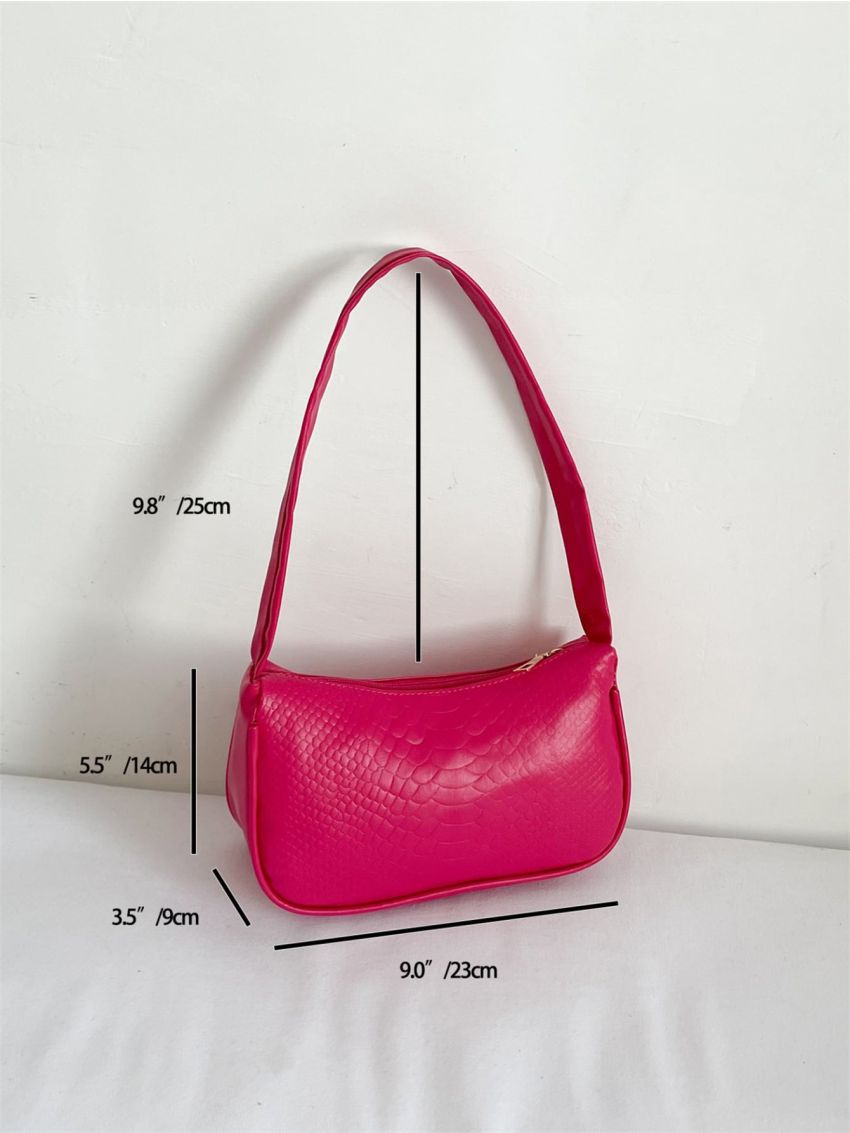 Neon Pink Snakeskin Embossed Baguette Bag