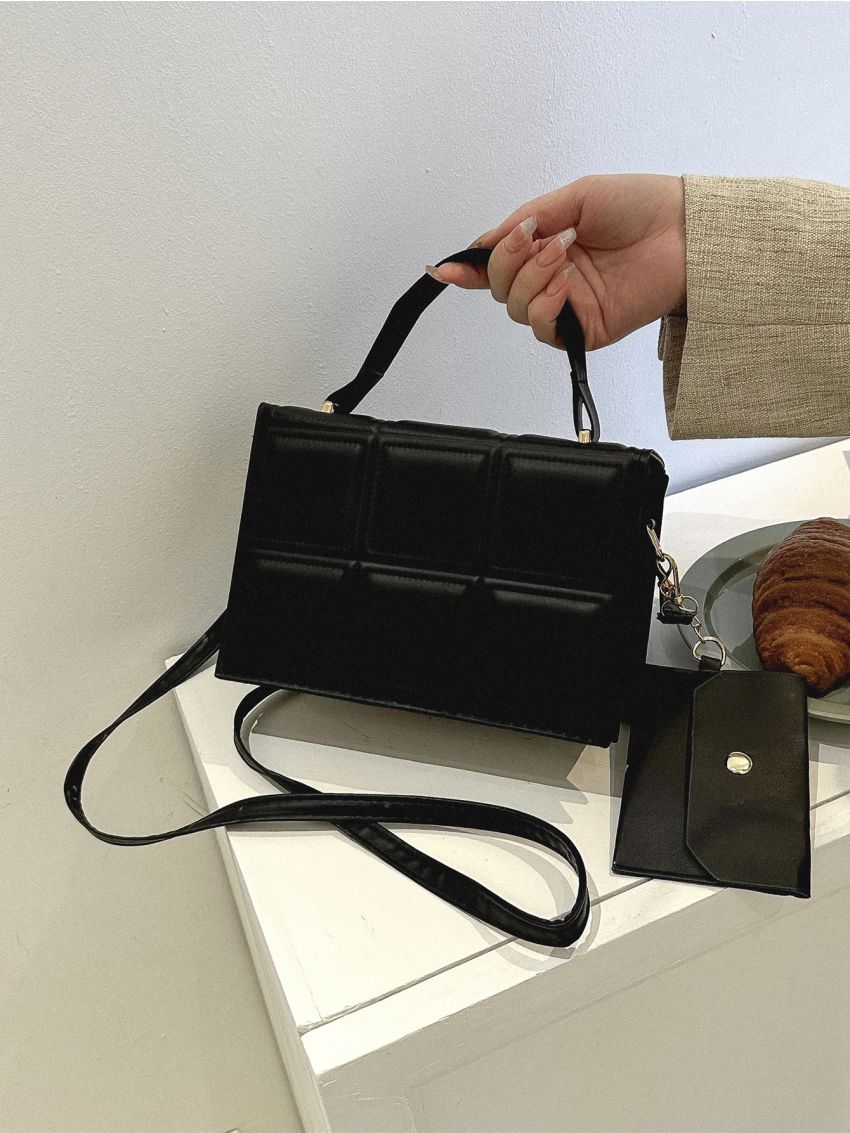 Quilted Flap Square Bag With Coin Purse